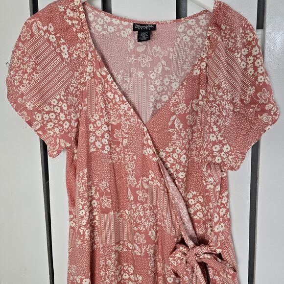 Wrangler Retro Floral Patchwork Hi-Low Ruffle Midi Dress XL Pink Western Rodeo - Picture 3 of 12